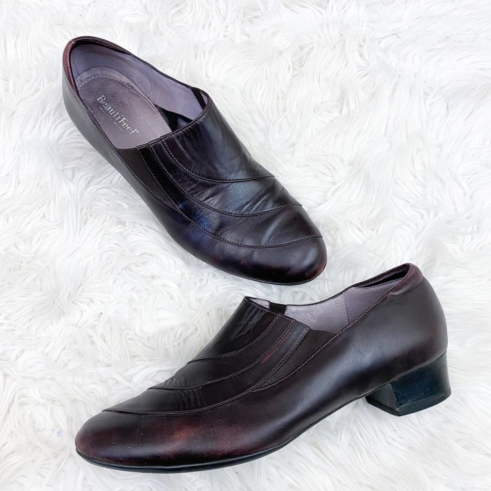 Beautifeel Brown Leather Slip On Block Heel Pumps
